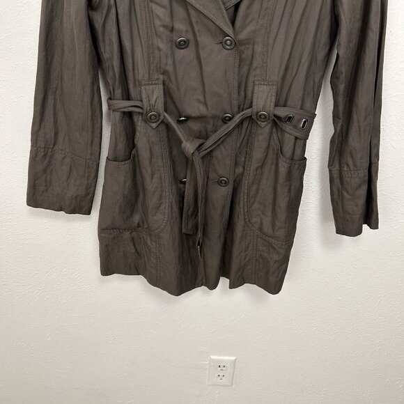 Vtg Y2K Cache Women's Sz M Double Breasted Blazer Short Trench Coat Belted Brown - Picture 4 of 14